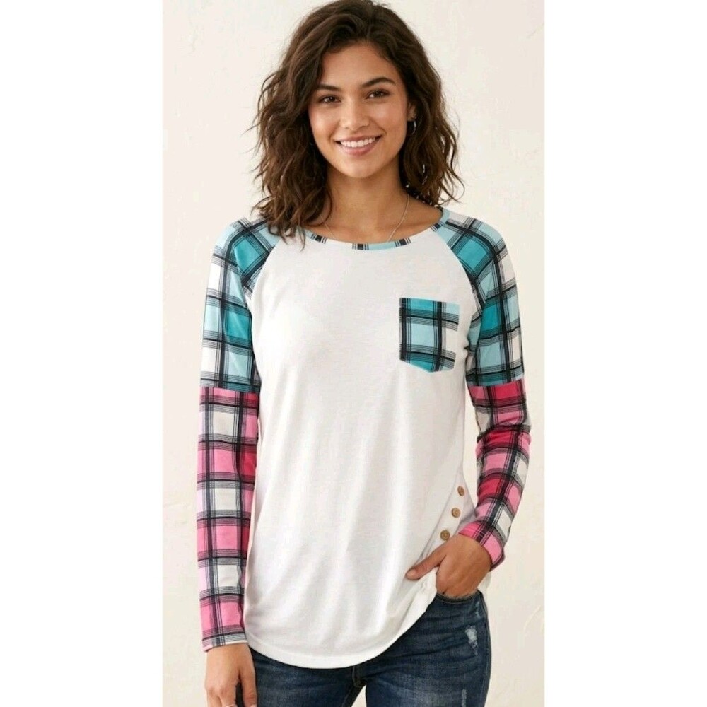Touch Girl Shirt Size XXL Long Sleeve Button Design Plaid Sleeves